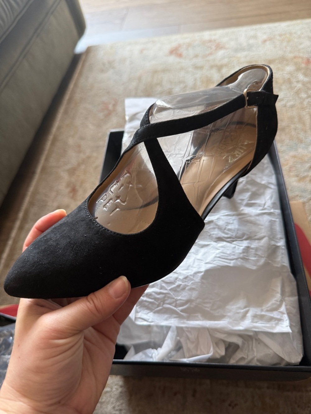 Women's Black Suede Pointed-Toe Slingback Heels